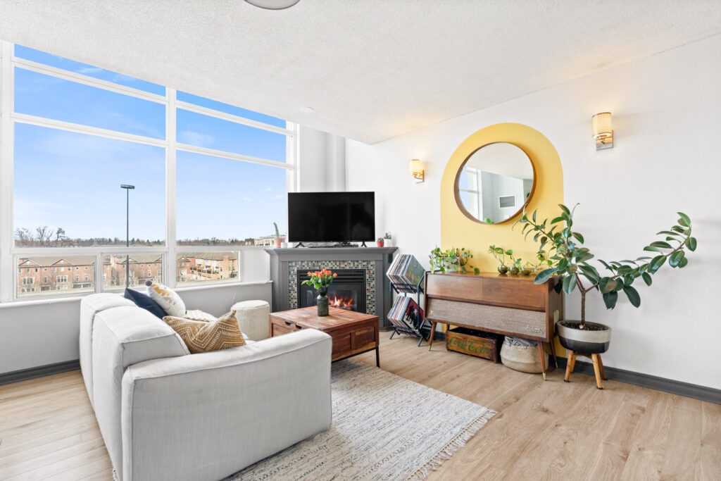 Living room at 200 Manitoba St #421 loft in Mimico