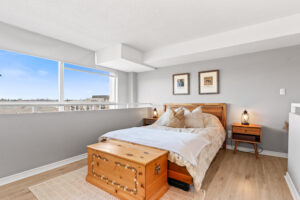 Bedroom at 200 Manitoba Street loft in Mimico