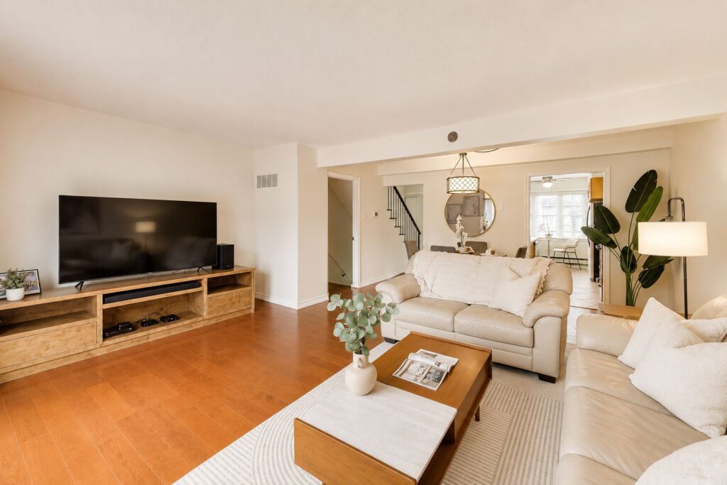 Open concept living and dining space at 2108 Lakeshore Road West