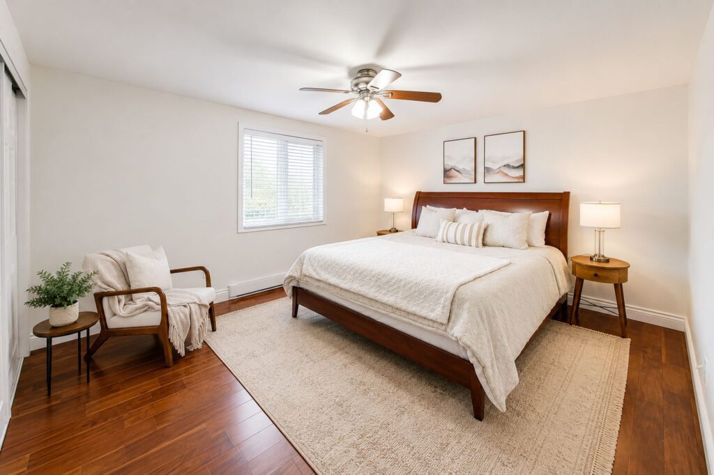 Large primary bedroom at 2108 Lakeshore Road West near Bronte Harbour