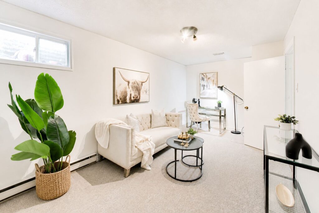 Finished basement rec room in South Oakville townhouse near the lake