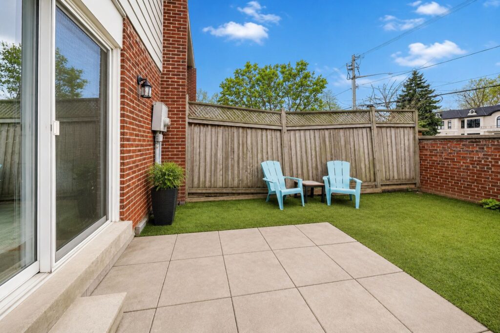 Backyard patio space at 2108 Lakeshore Road West Oakville townhouse