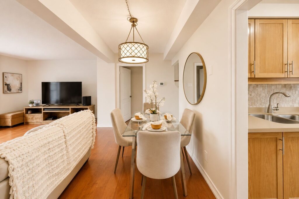 Living and dining room at 2108 Lakeshore Road West Oakville