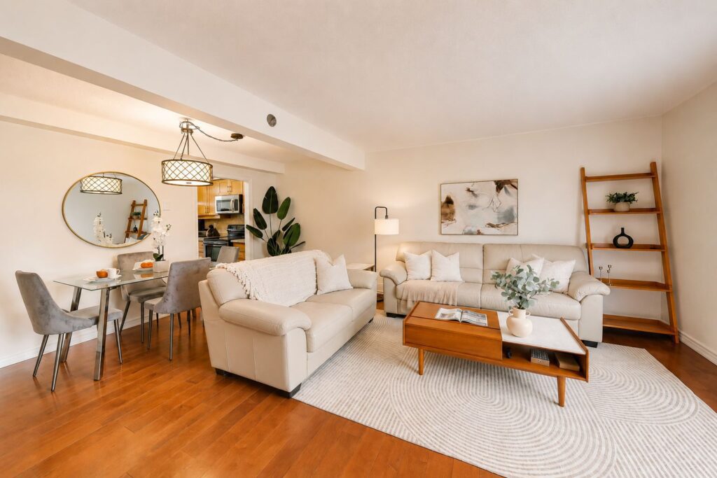 Bright living room at 2108 Lakeshore Road West Oakville townhouse