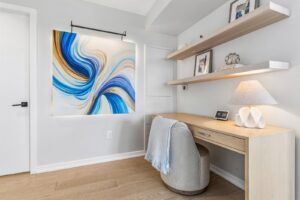 Custom built-in desk and shelving at 10 Graphophone Grove #702, Toronto