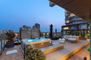 Private rooftop terrace with hot tub at 10 Graphophone Grove #702, Toronto